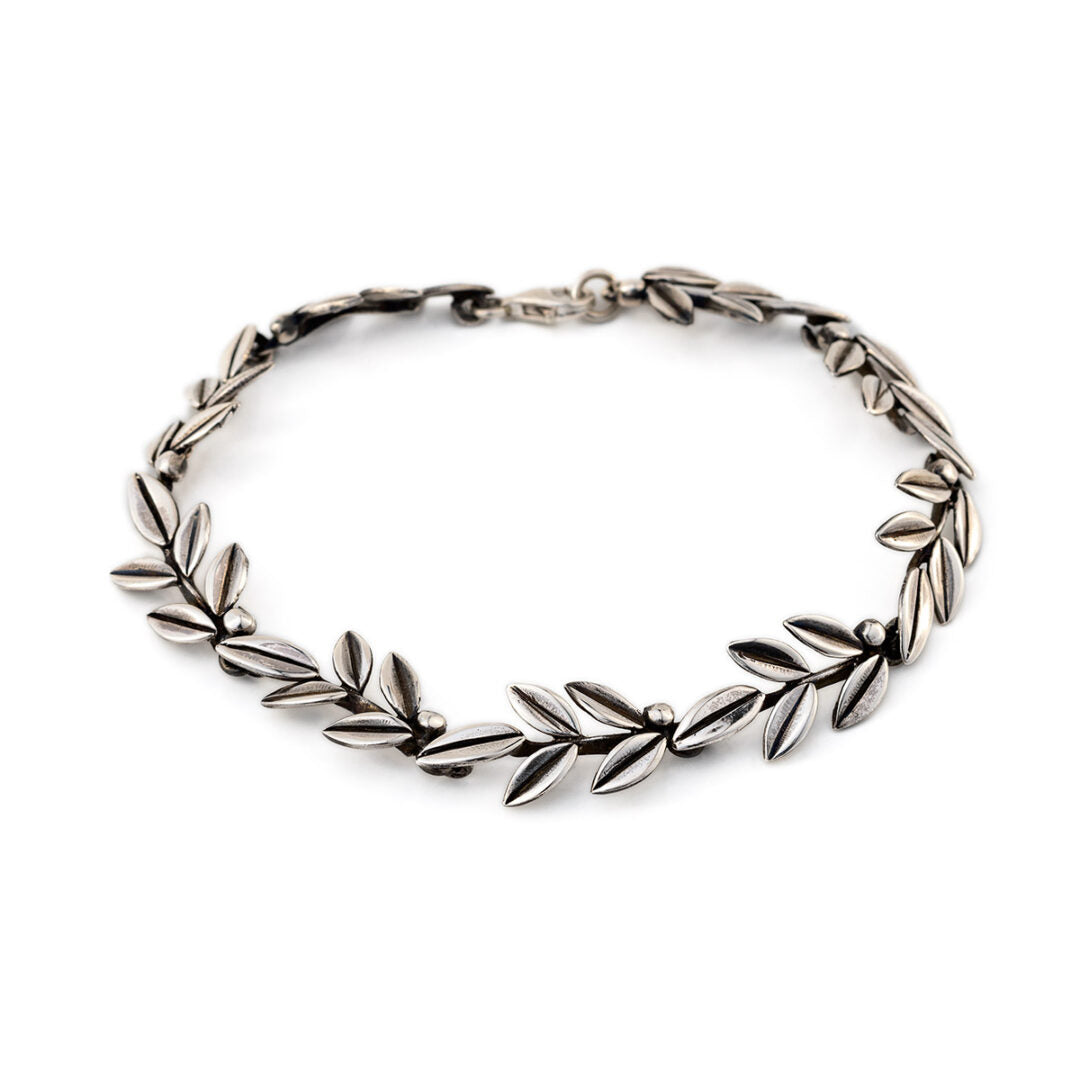 Olive Leaves Link Bracelet - 925 Sterling Silver
