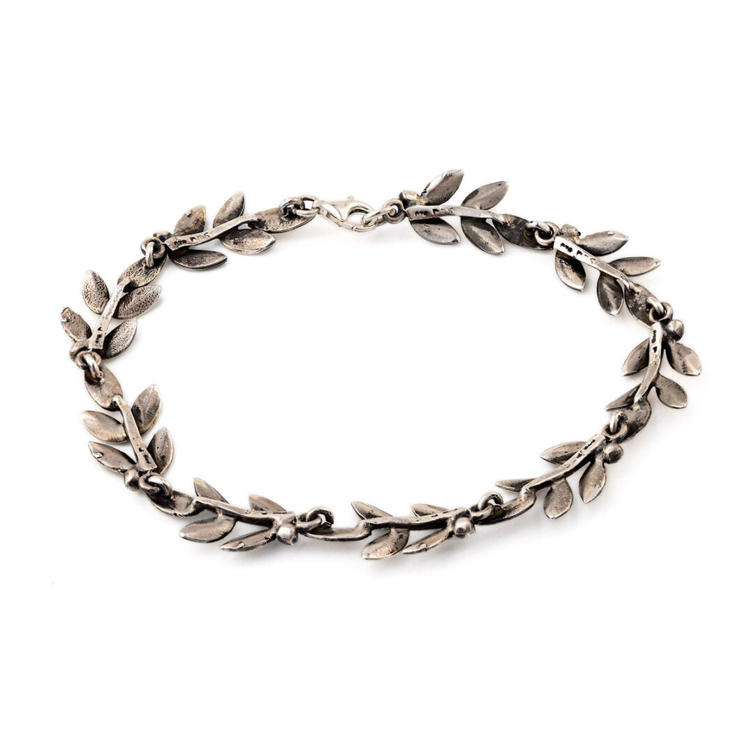 Olive Leaves Link Bracelet - 925 Sterling Silver