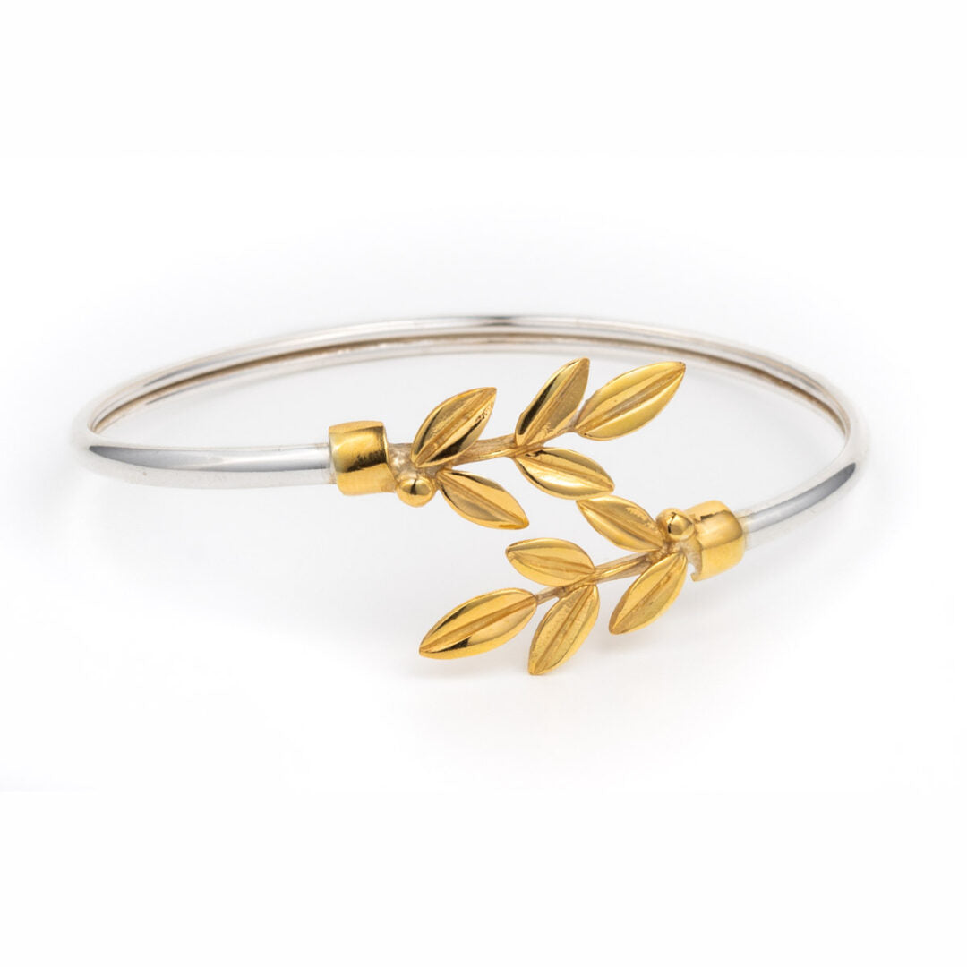 Olive Leaves Hinge Bracelet - 925 Sterling Silver and Gold Plated