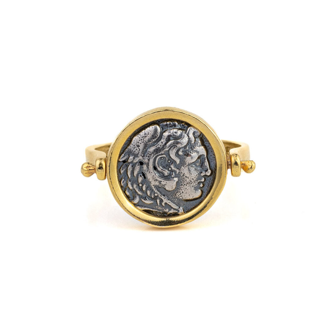 Hercules Swivel Flip Coin Ring – Sterling Silver Gold Plated