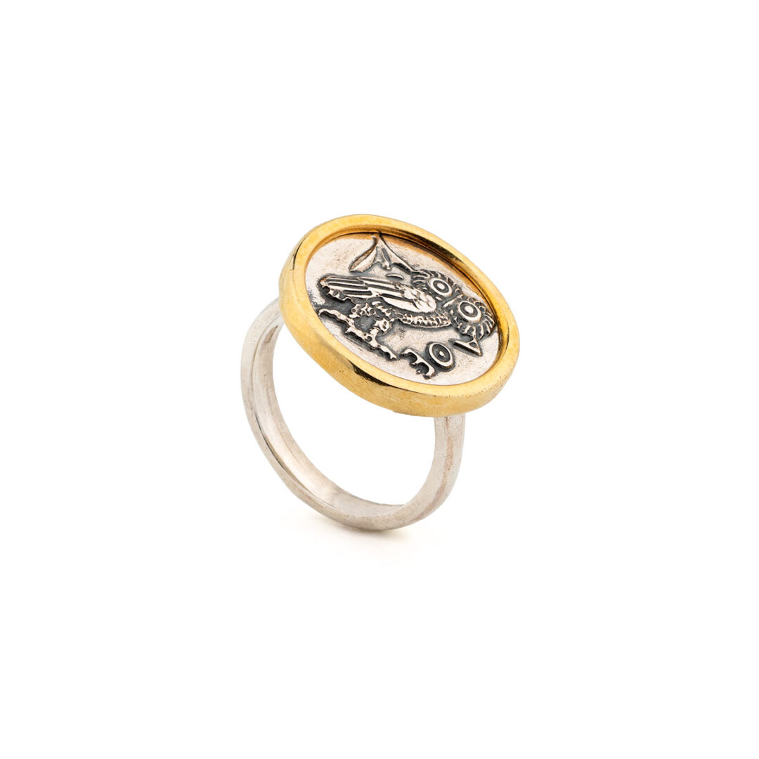 Wisdom Owl Ring in 925 Sterling Silver and Gold Plated