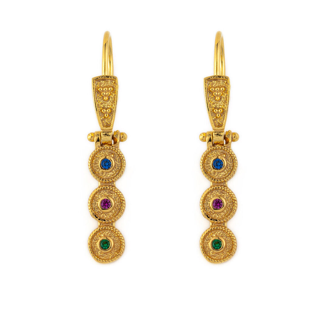 Byzantine Earrings with Multicolor Zircon - Sterling Silver and Gold Plated