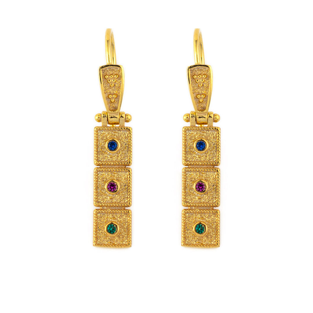 Byzantine Drop Earrings with Multicolor Zircon