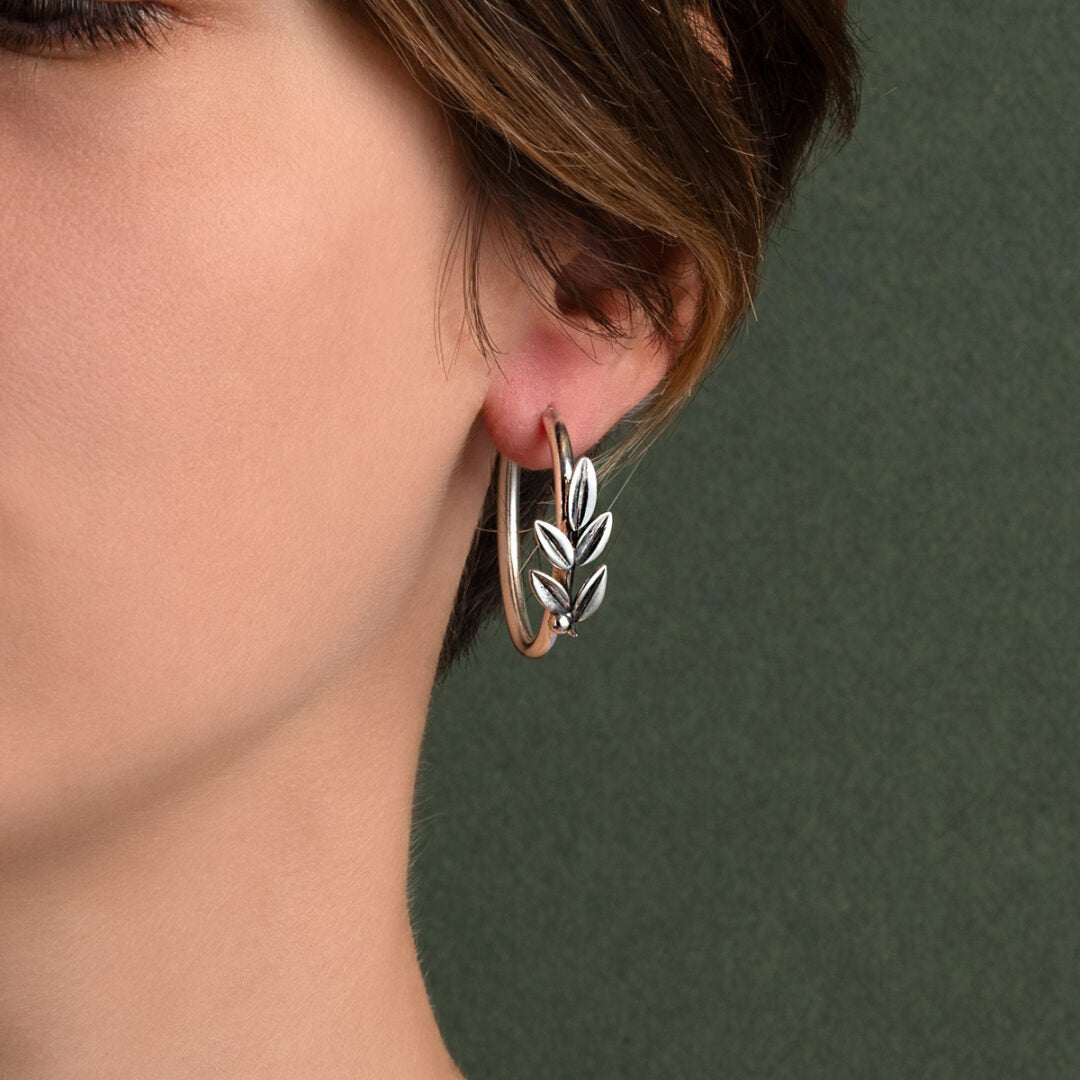 Leaf Hoop Earrings – 925 Sterling Silver