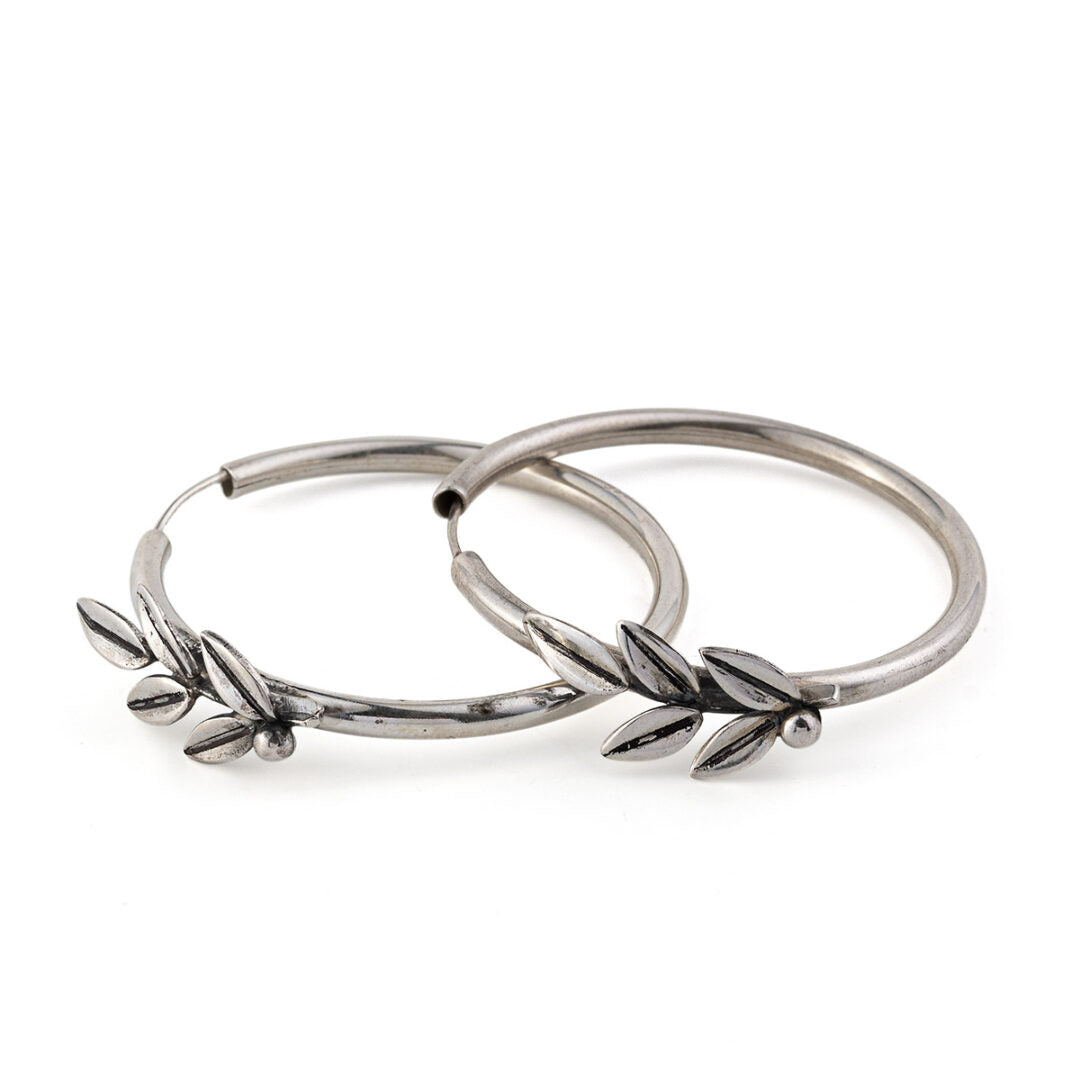 Leaf Hoop Earrings – 925 Sterling Silver