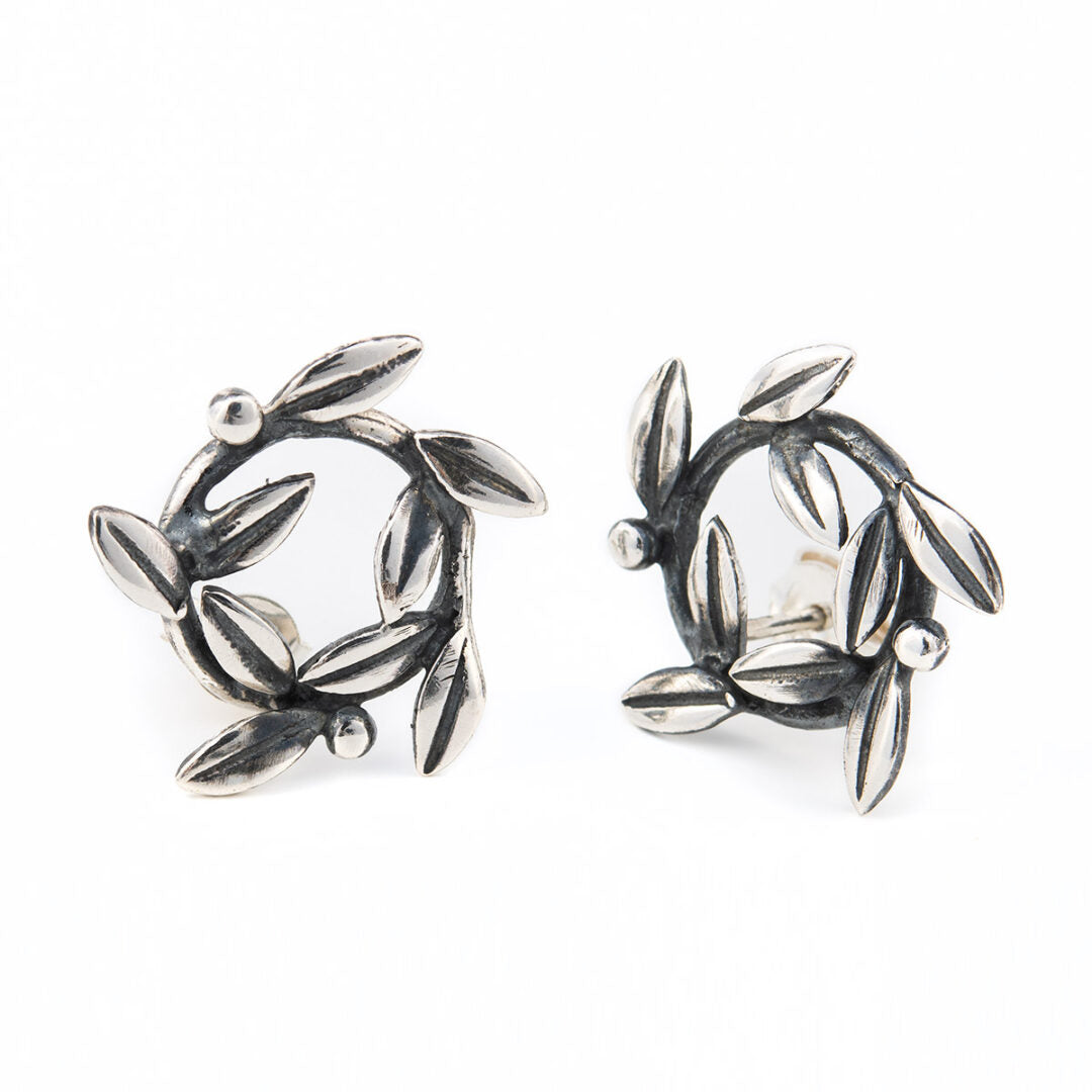 Silver Olive Wreath Ancient Greek Earrings