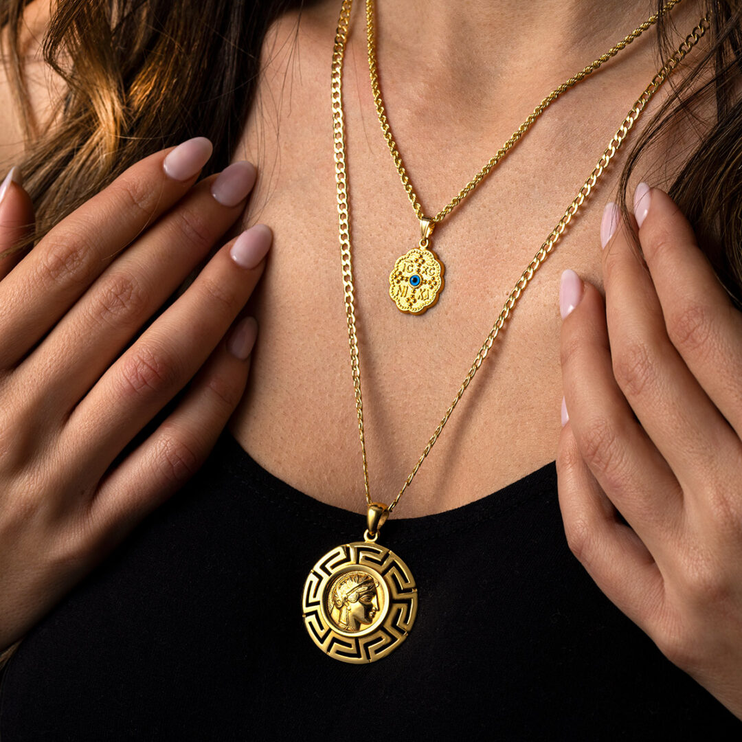 Goddess Athena and Owl Pendant - 14K Gold