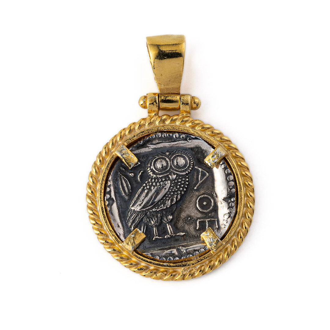 Athena Coin Pendant - 925 Sterling Silver Gold Plated