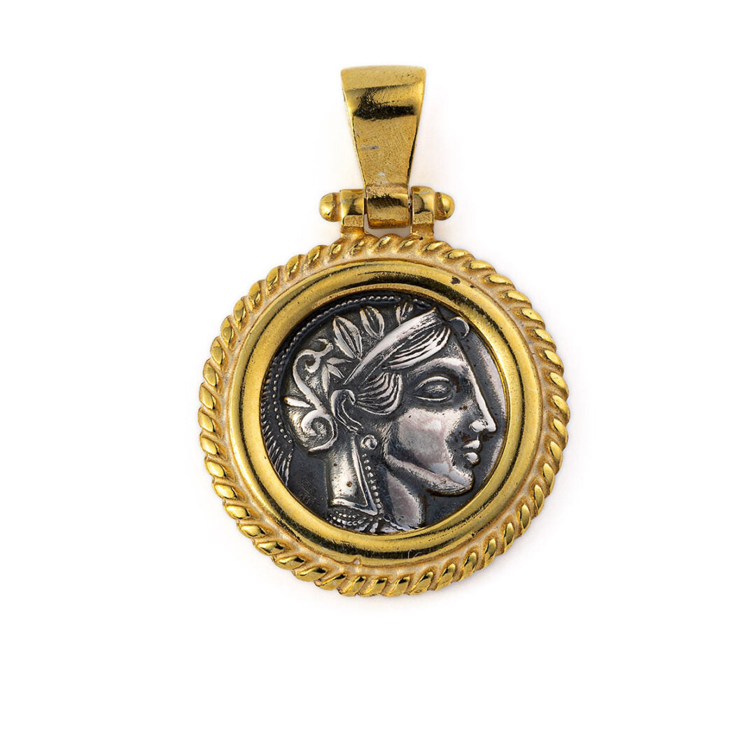 Athene Coin Pendant - 925 Sterling Silver Gold Plated