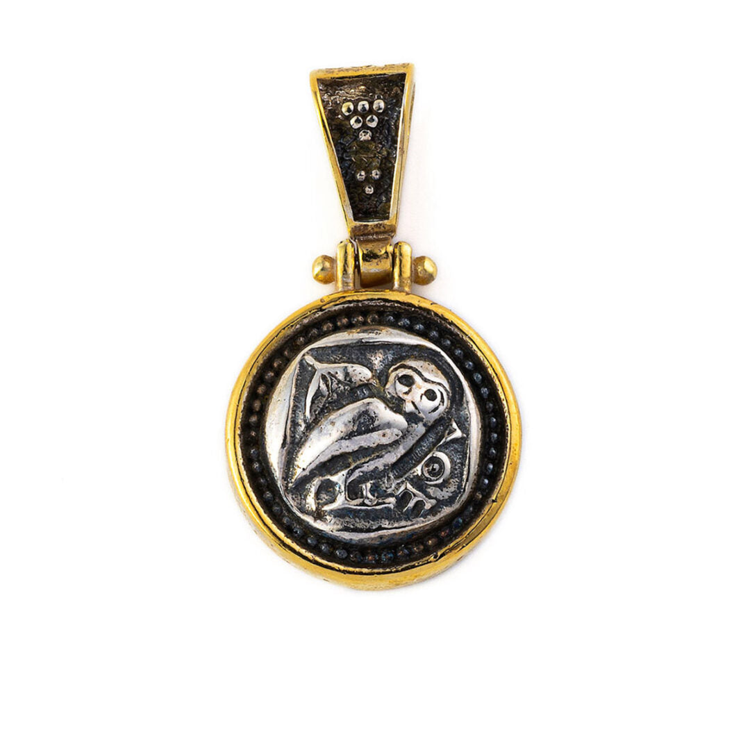 Wisdom Owl Drop Pendant - 925 Sterling Silver Gold Plated