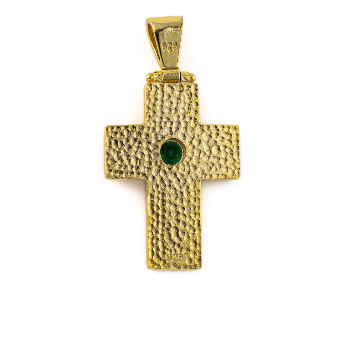 Byzantine Cross Pendant with Zircon - 925 Sterling Silver Gold Plated