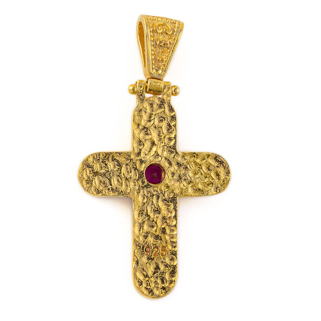 Byzantine Cross - 925 Sterling Silver Gold Plated with Zircon