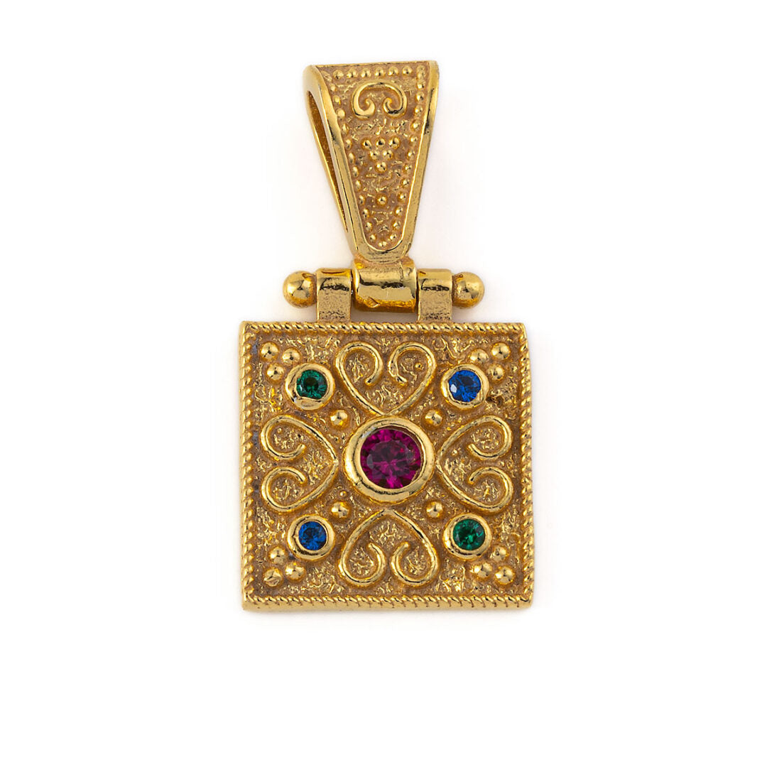 Byzantine Multicolor Square Pendant - 925 Sterling Silver Gold Plated