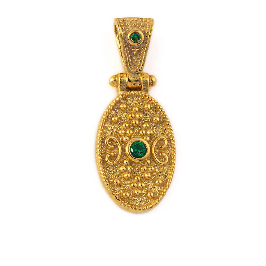 Byzantine Oval Pendant - 925 Sterling Silver Gold Plated Zircon