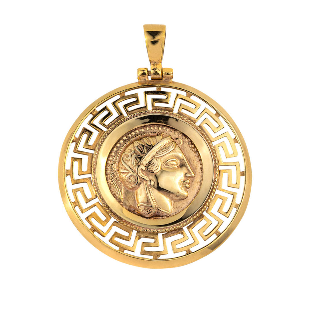 Goddess Athena and Wisdom Owl Pendant - 14K Gold