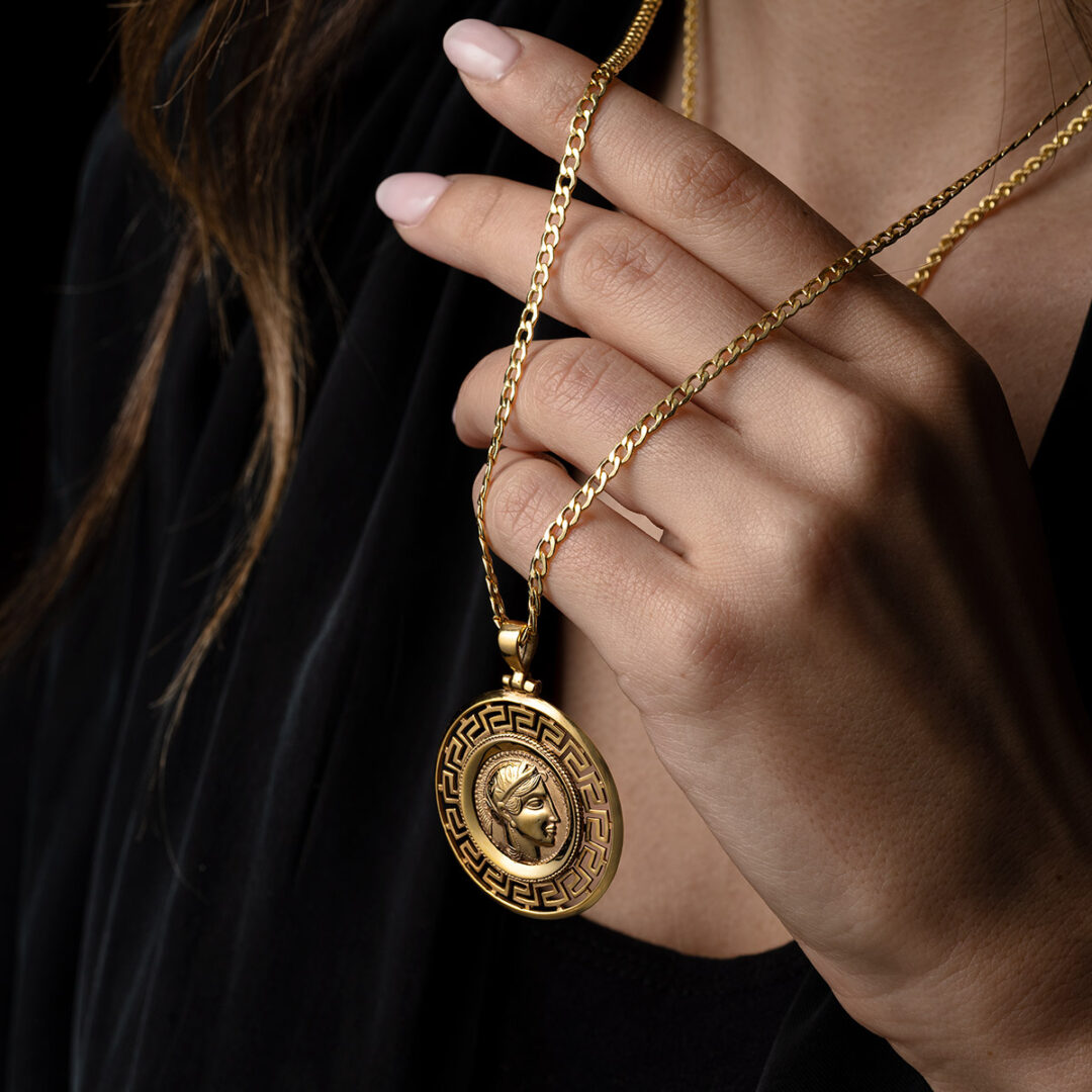 Goddess Athena and Wisdom Owl Pendant - 14K Gold