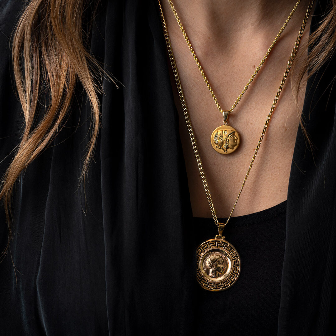 Goddess Athena and Wisdom Owl Pendant - 14K Gold