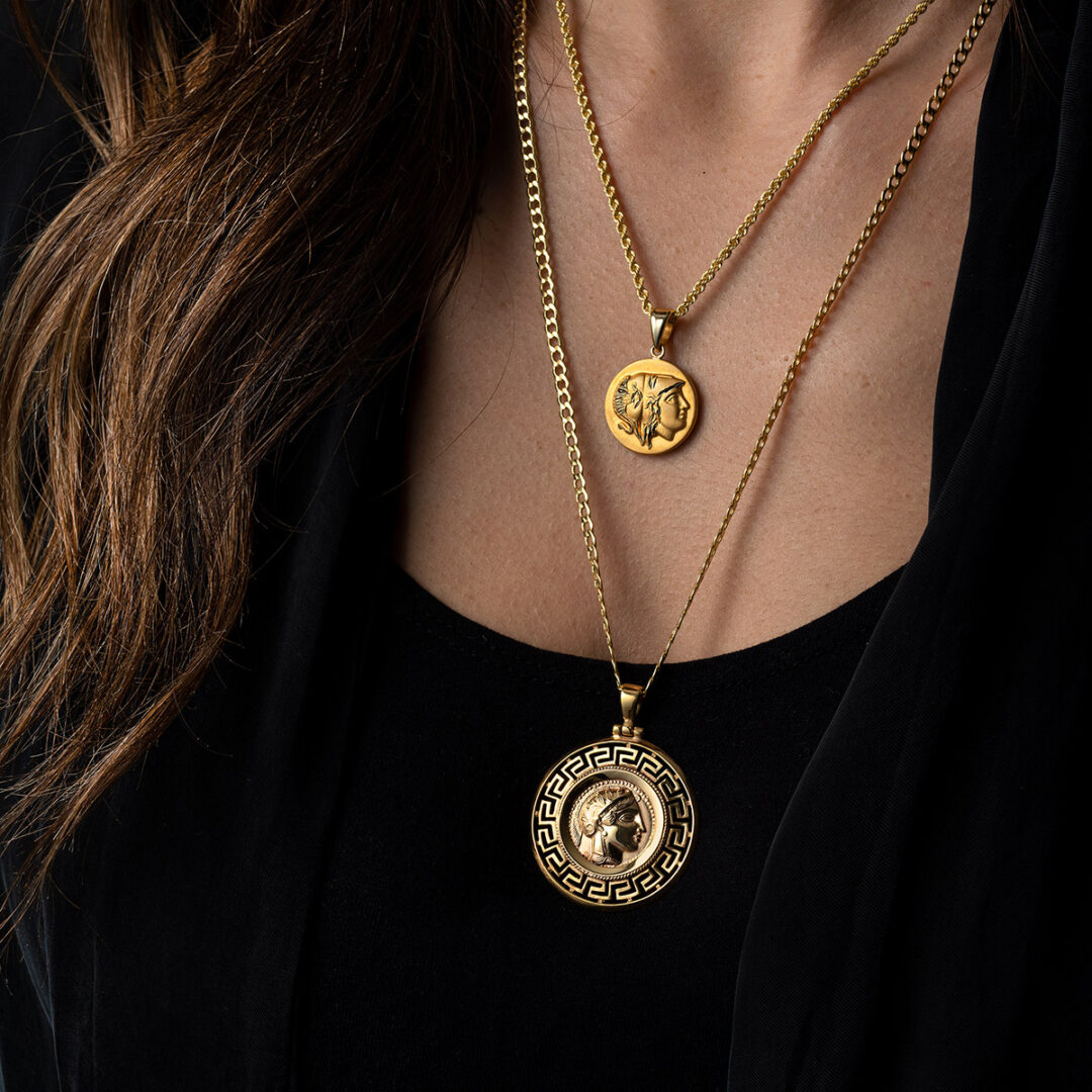 Goddess Athena and Wisdom Owl Pendant - 14K Gold