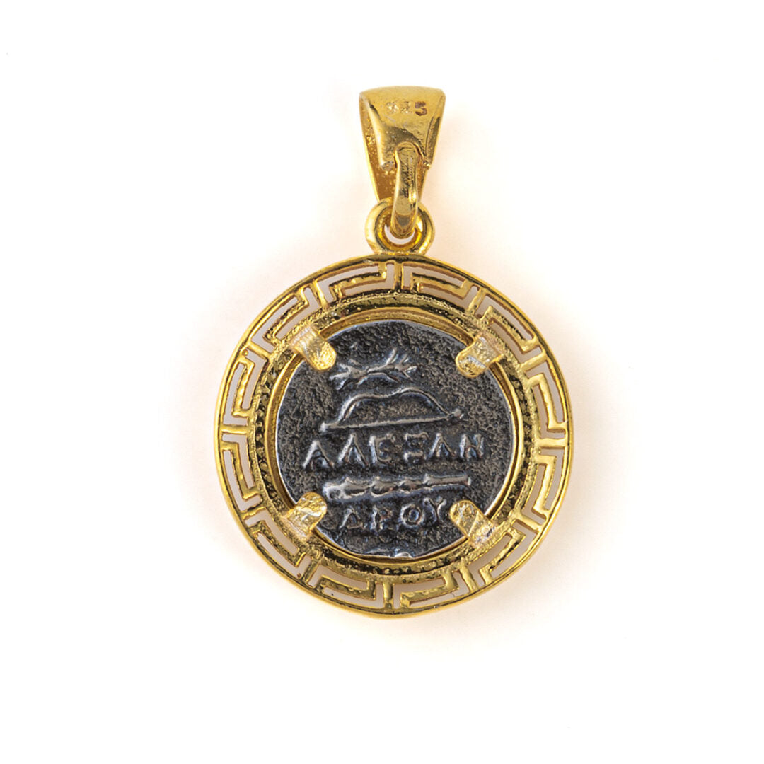 Hercules Pendant with Meander Bezel - 925 Sterling Silver Gold Plated