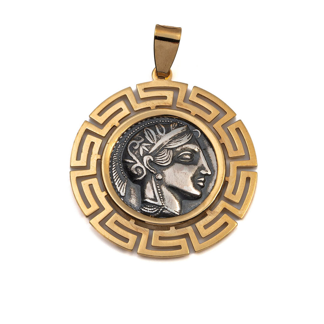 Athena Coin Pendant - 14k Gold and Sterling Silver