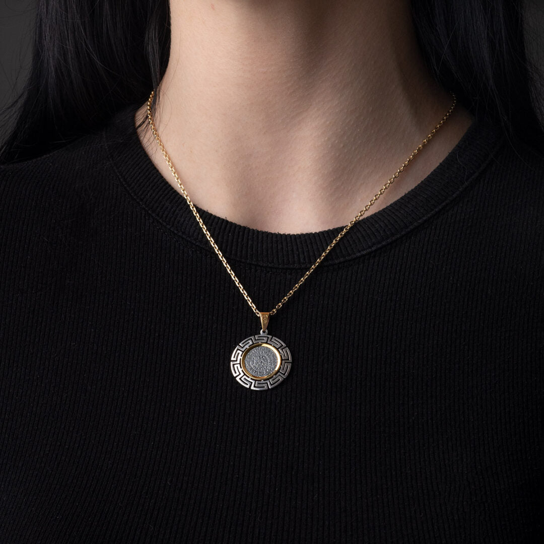 Phaistos Disk Coin Pendant Meander Bezel