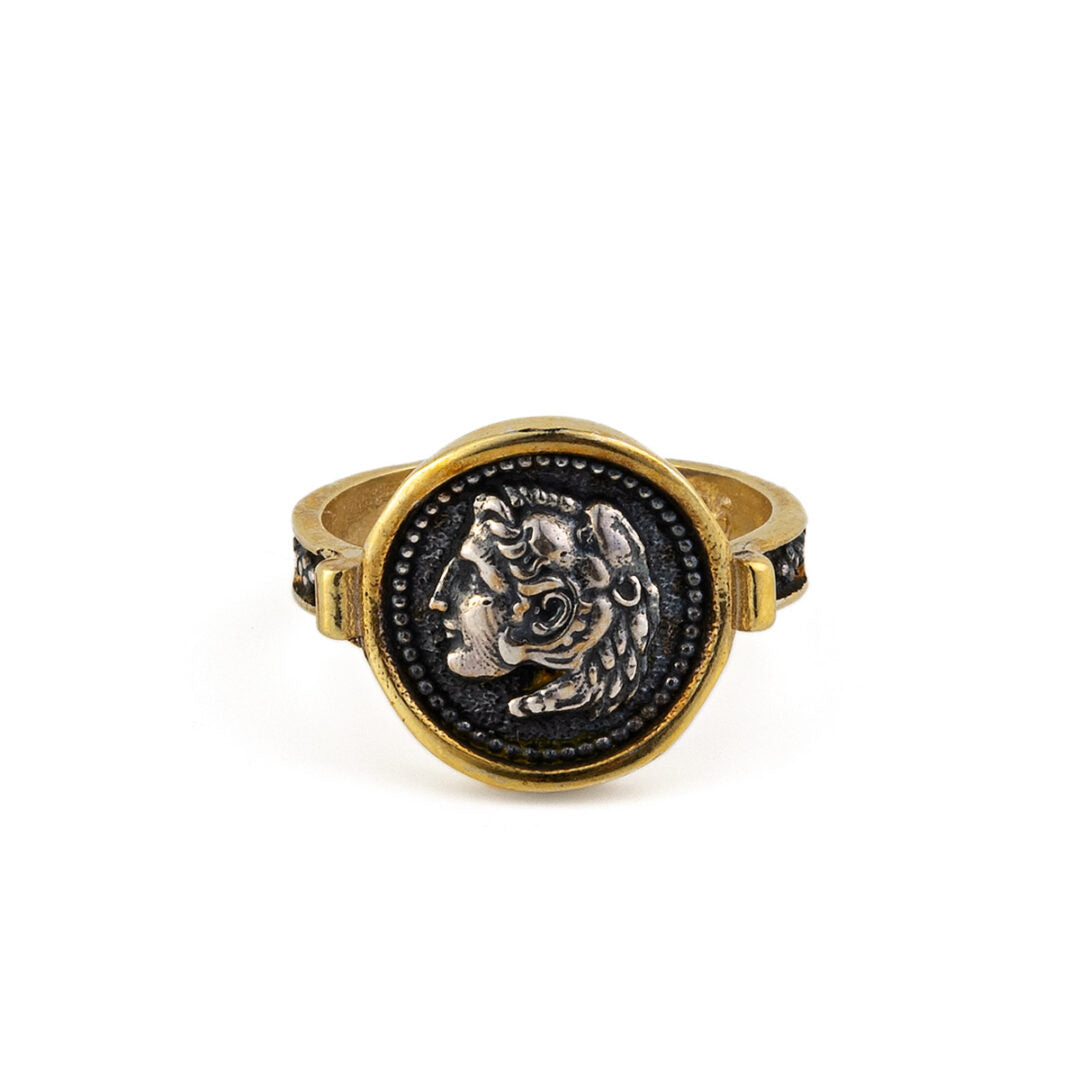 Hercules coin Ring - 925 Sterling Silver and Gold Plated