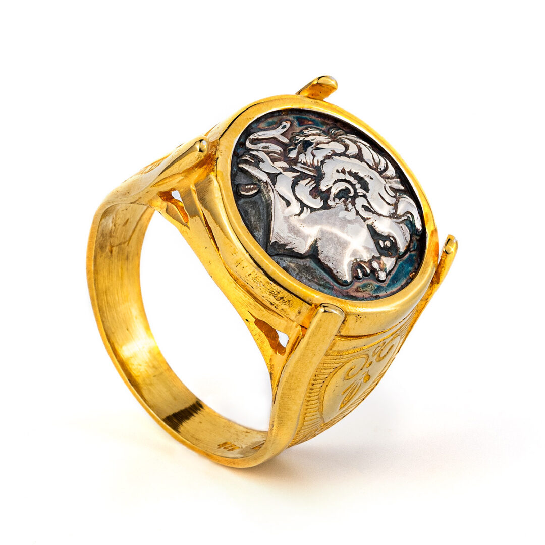 Ancient Greek Coin Alexander Coin Ring - Sterling Silver Gold Plated