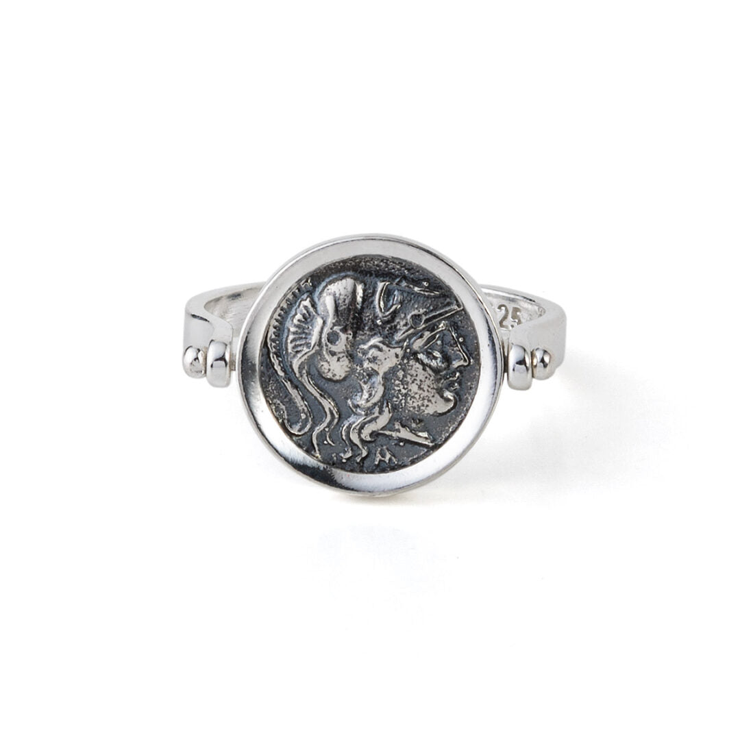 Athena Chalinitis Swivel Flip Coin Ring – 925 Sterling Silver