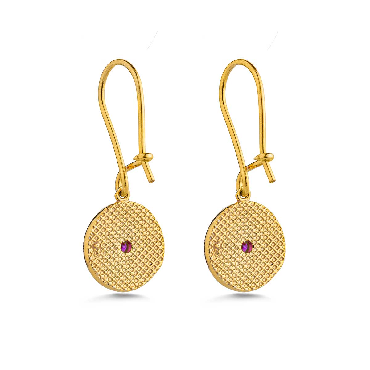 Byzantine Round Dangle Earrings in 925 Sterling Silver Gold Plated and Zircon Stone