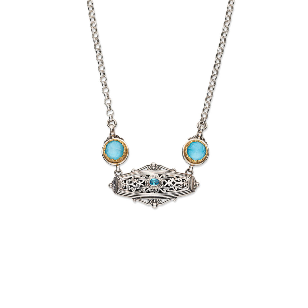 Georchristo Turquoise Necklace in 925 Sterling Silver and Gold Plated