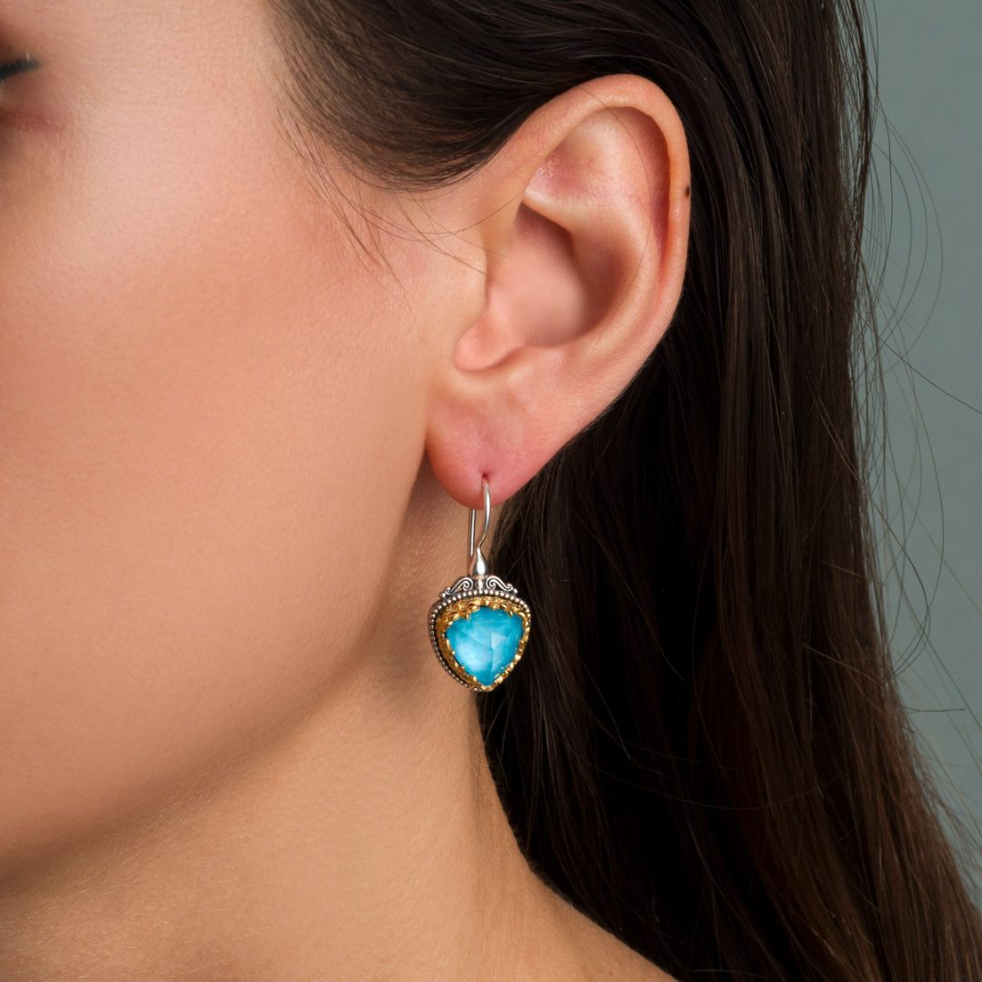 Gerochristo - Iris Triangle Earrings in 925 Sterling Silver with Turquoise Stone