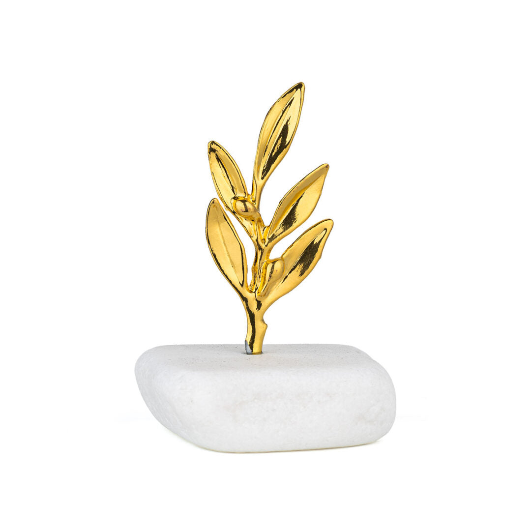 Gold-Plated Olive Branch Decorative Sculpture on Thassos Marble
