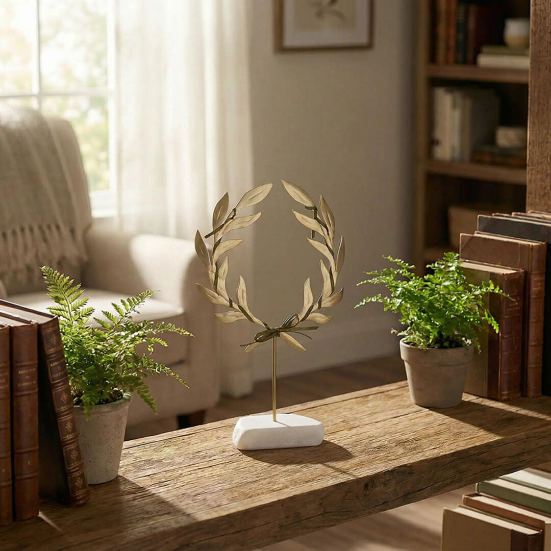 Olive Wreath Stand Decoration on Thassos Marble Stone