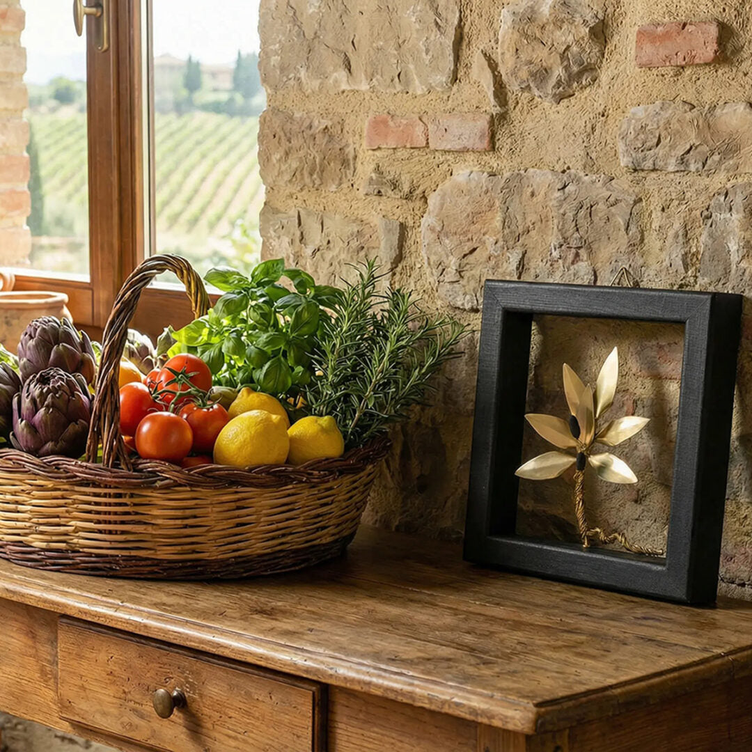 Olive Tree Stand Decoration with Wooden Frame