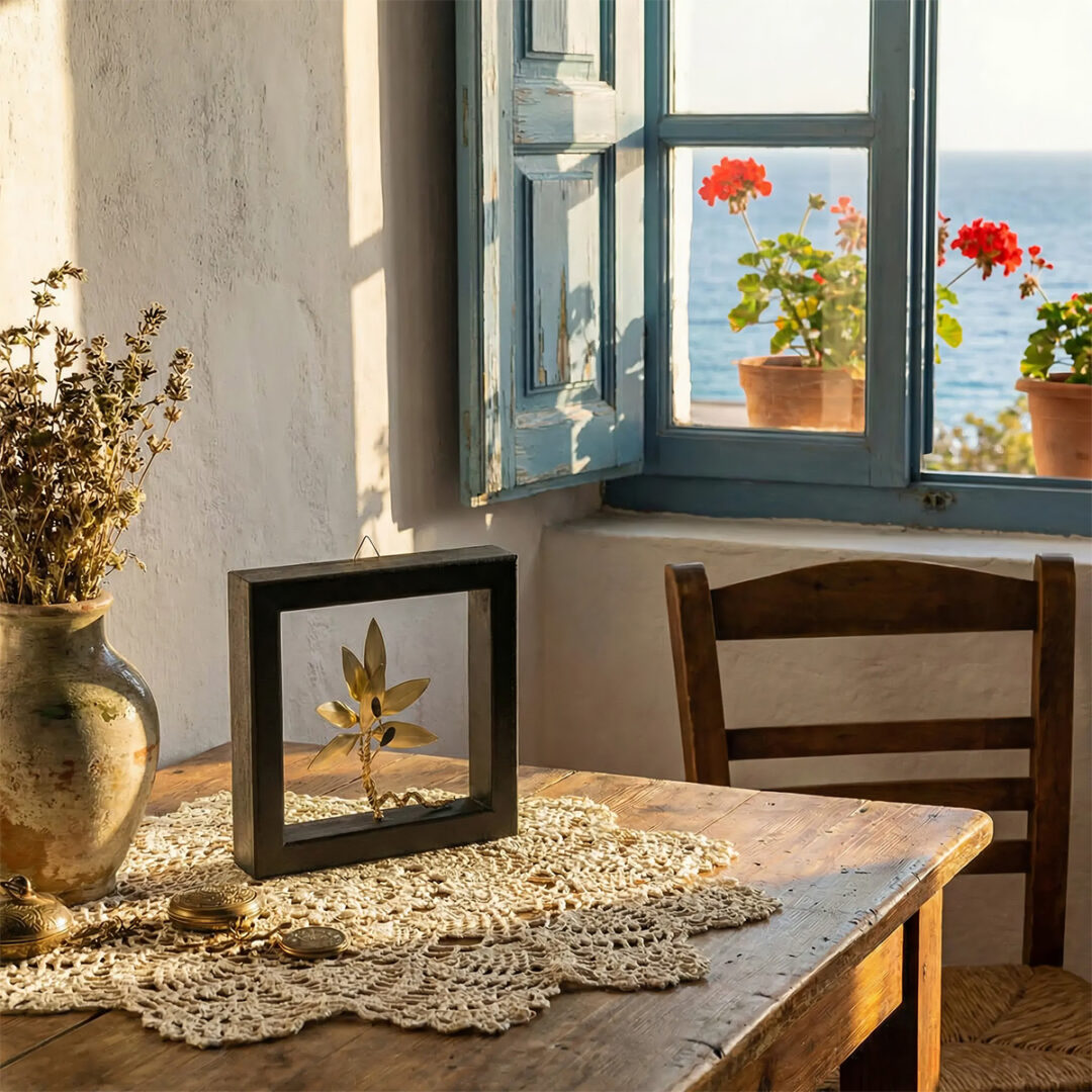 Olive Tree Stand Decoration with Wooden Frame