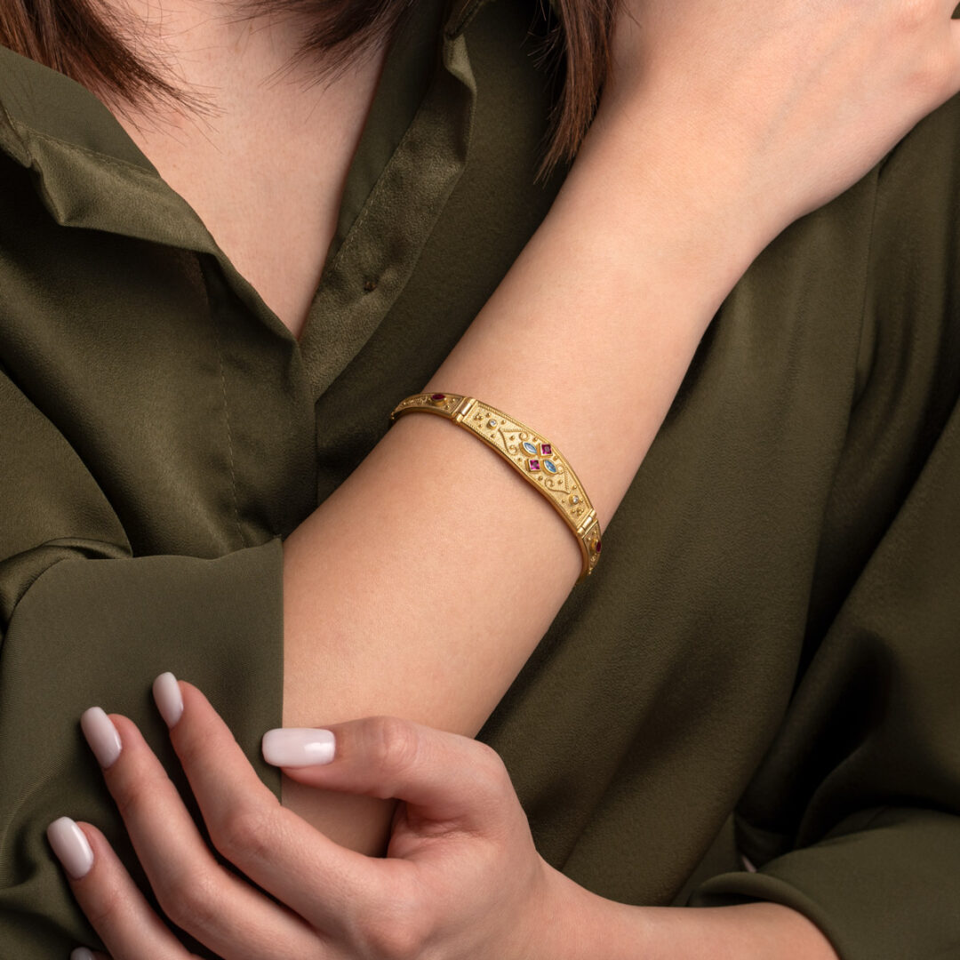 Byzantine Multi Zircon Bracelet in 925 Sterling Silver Gold Plated