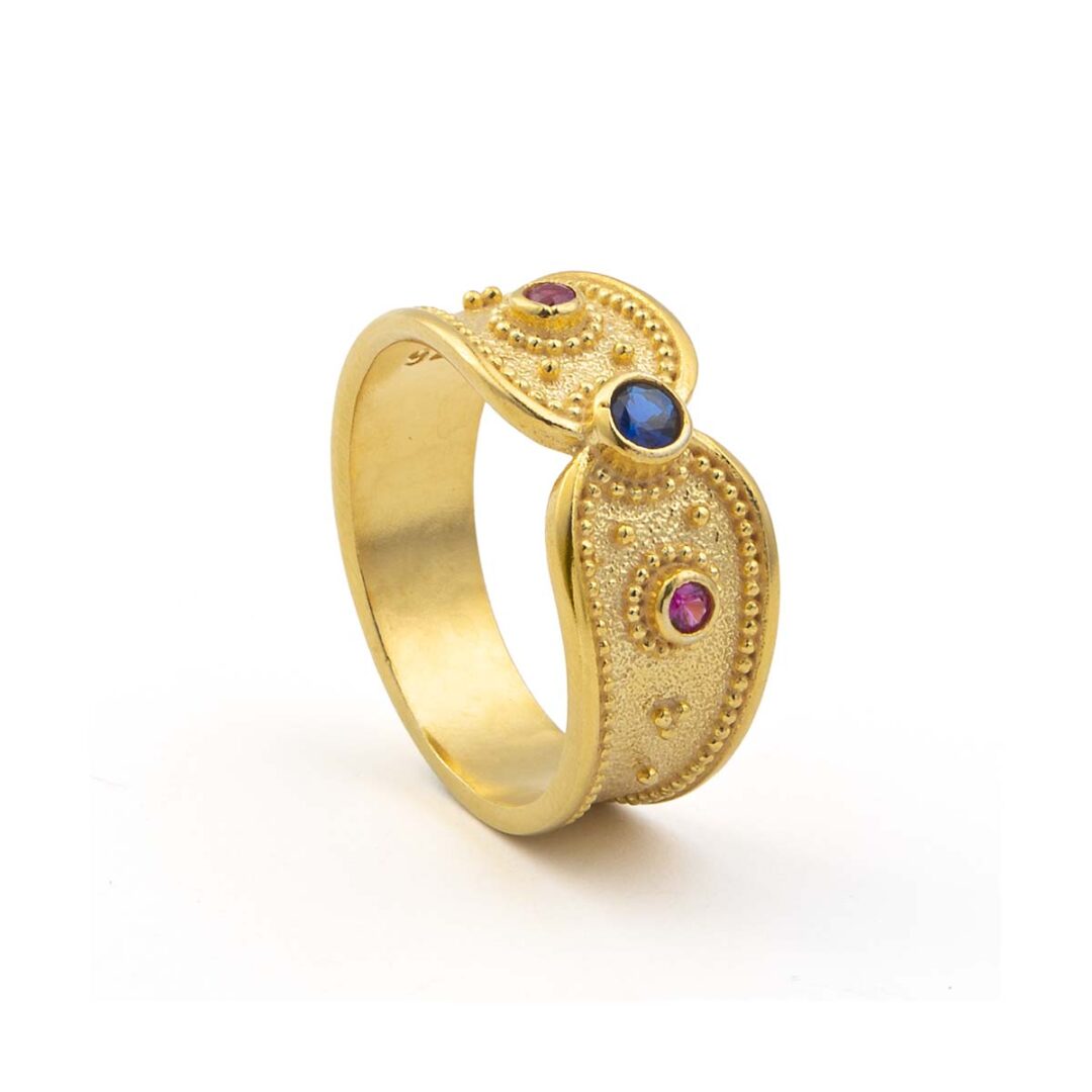 Byzantine Ring with Zircon Stones - Sterling Silver and 18K Gold Plating