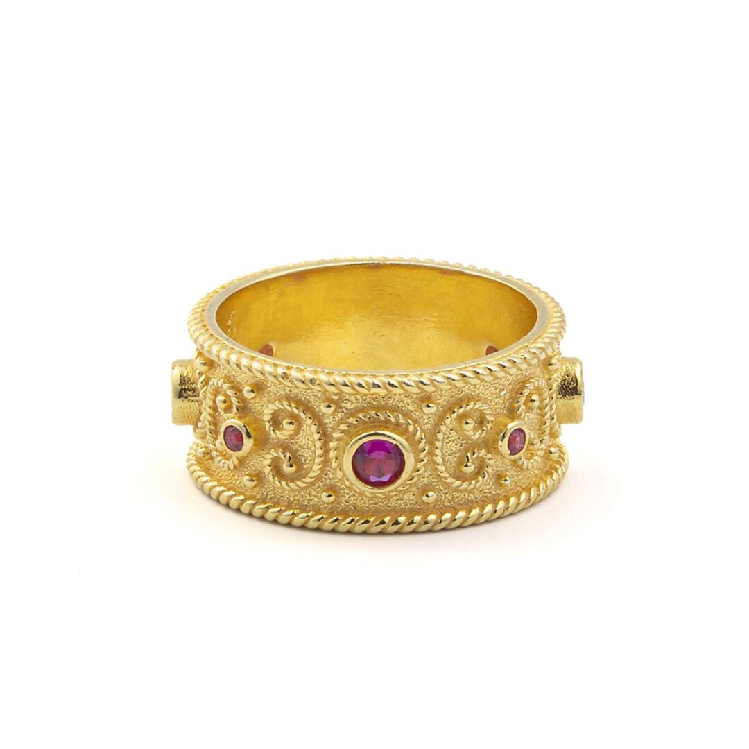 Byzantine Style Ring with Zircon Stones - Sterling Silver and 18K Gold Plating