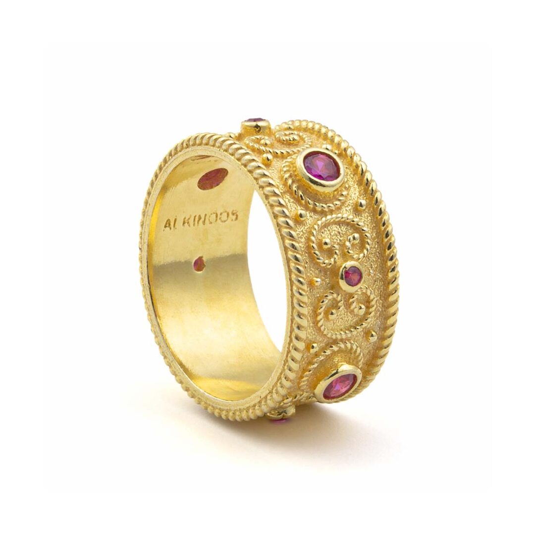 Byzantine Style Ring with Zircon Stones - Sterling Silver and 18K Gold Plating