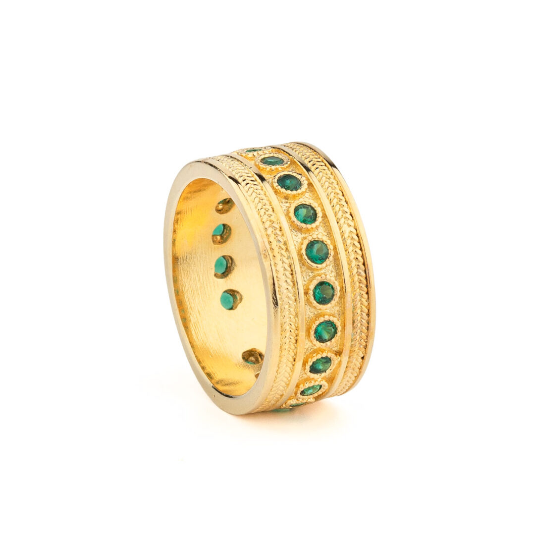 Byzantine Zircon Ring in 925 Sterling Silver Gold Plated