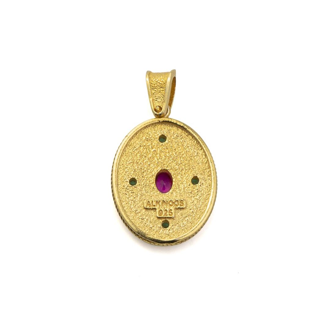 Byzantine Oval Pendant with Multicolor Zircon Stone