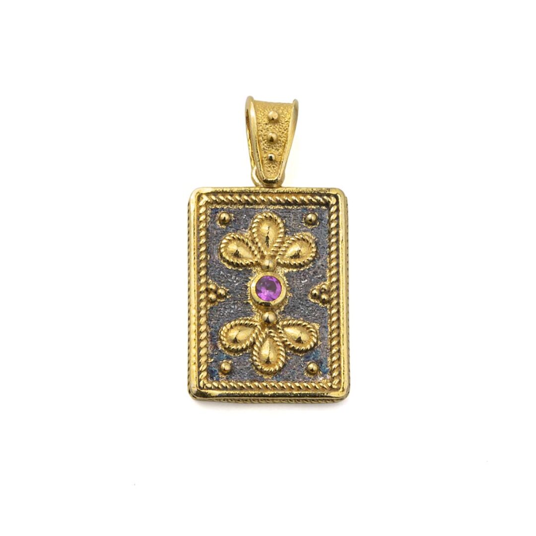 Byzantine Style Flower Pendant with Zircon Stone