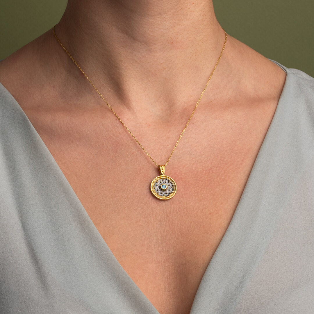 Byzantine Round Pendant with Zircon Stone