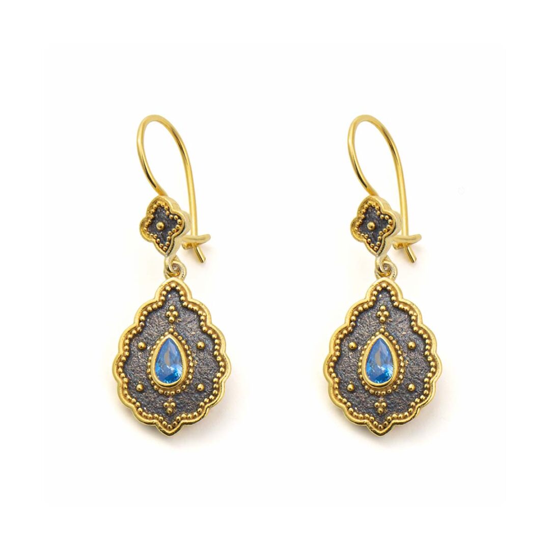 Byzantine Dangle Earrings with Blue Zircon