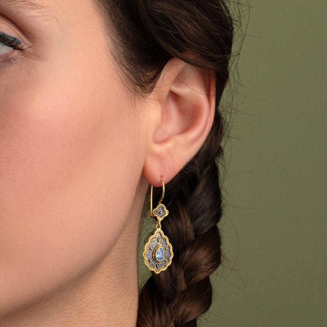 Byzantine Dangle Earrings with Blue Zircon