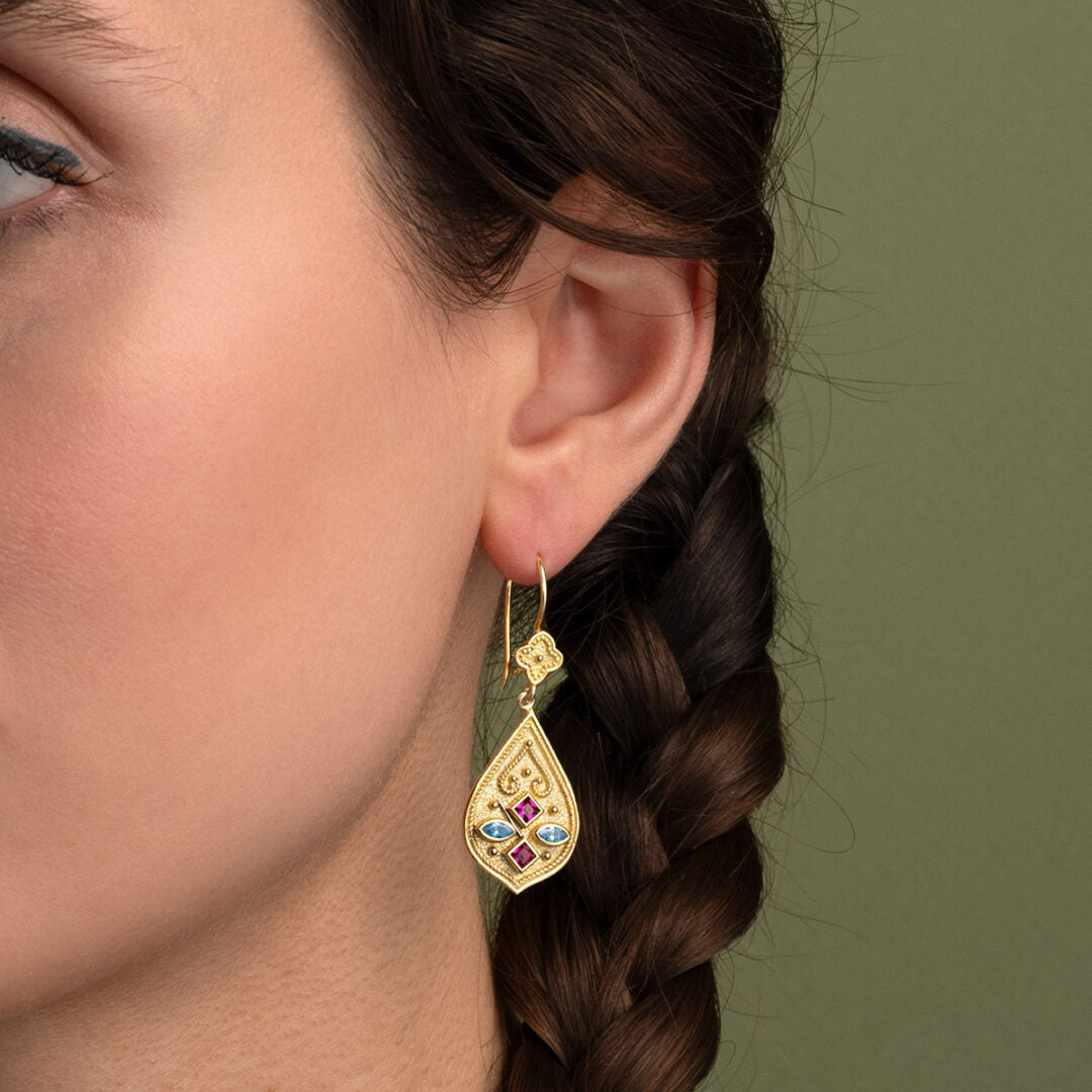 Byzantine Dangle Earrings with Multicolor Zircon Stones