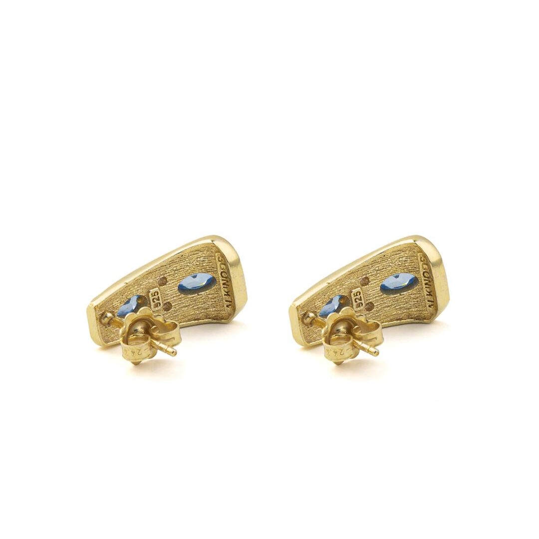Byzantine Earrings with Blue Zircon - 925 Sterling Silver and 18K Gold Plating