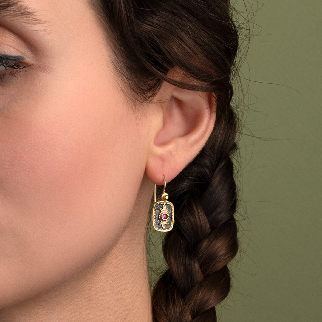 Two Tone Byzantine Drop Earrings with Zircon