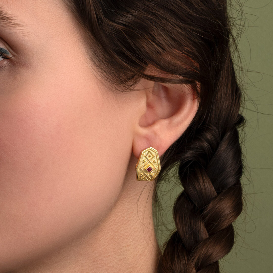 Byzantine Geometric Stud Earrings with Zircon