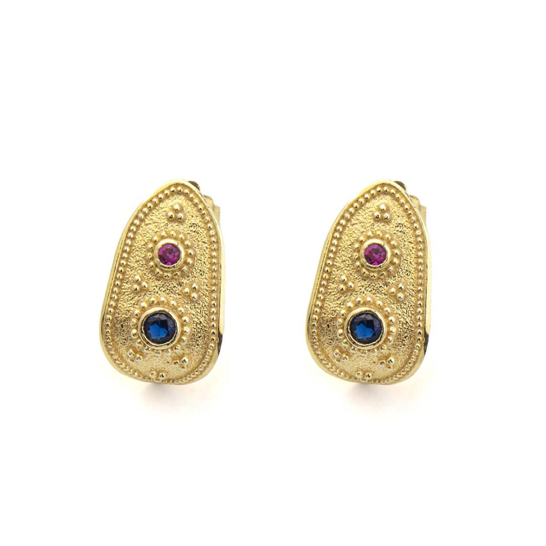 Byzantine Stud Earrings with Zircon - Sterling Silver and 18K Gold Plating